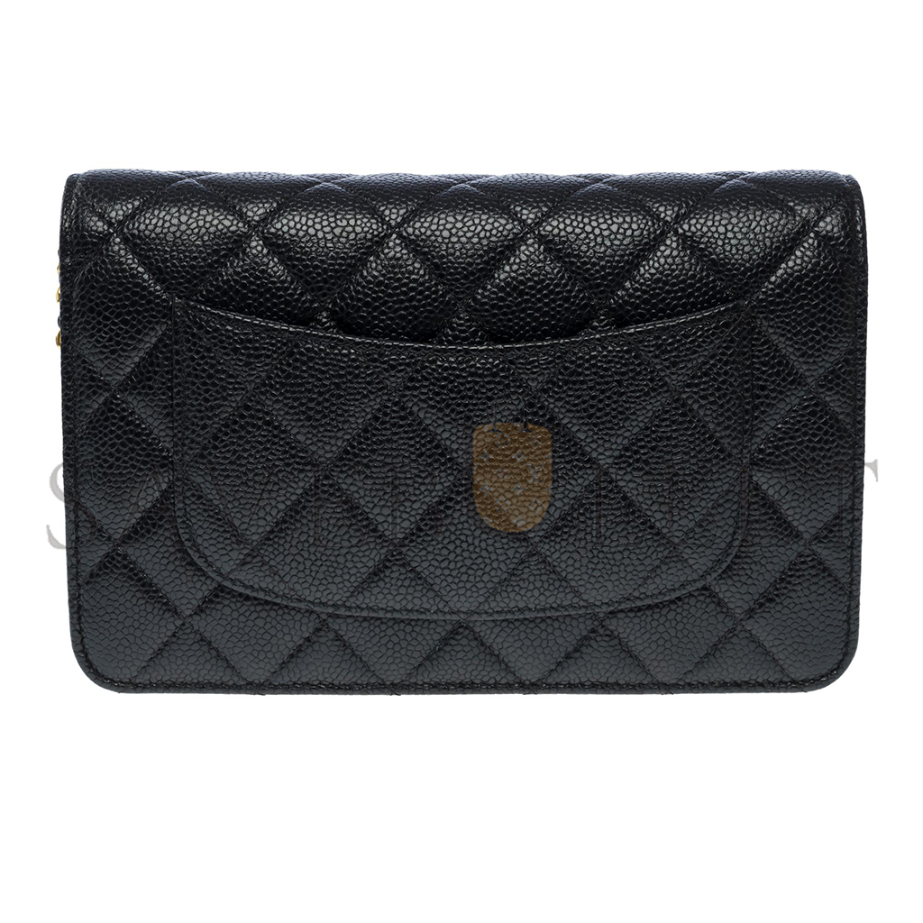 CHANEL WALLET ON CHAIN BAG IN BLACK LEATHER AS4860 (19*13*4cm)